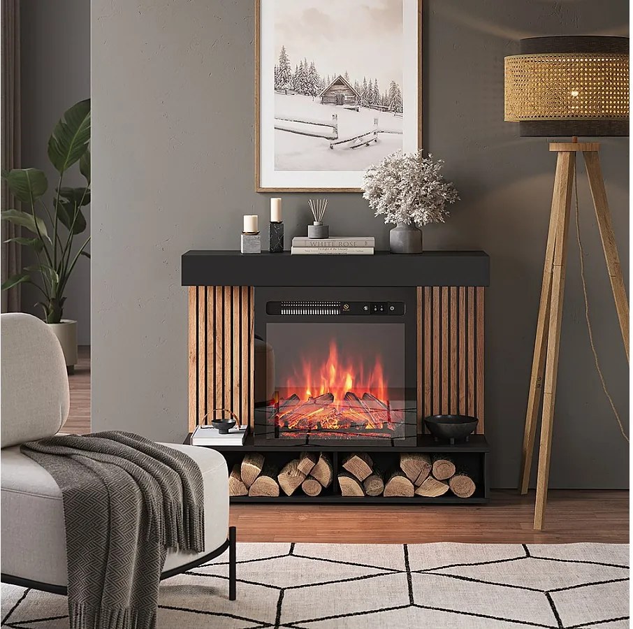 Kominek elektryczny czarny 100x25x80 lynea