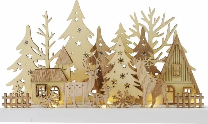 Drewniana dekoracja z leśnym krajobrazem, 10 diod, 3D