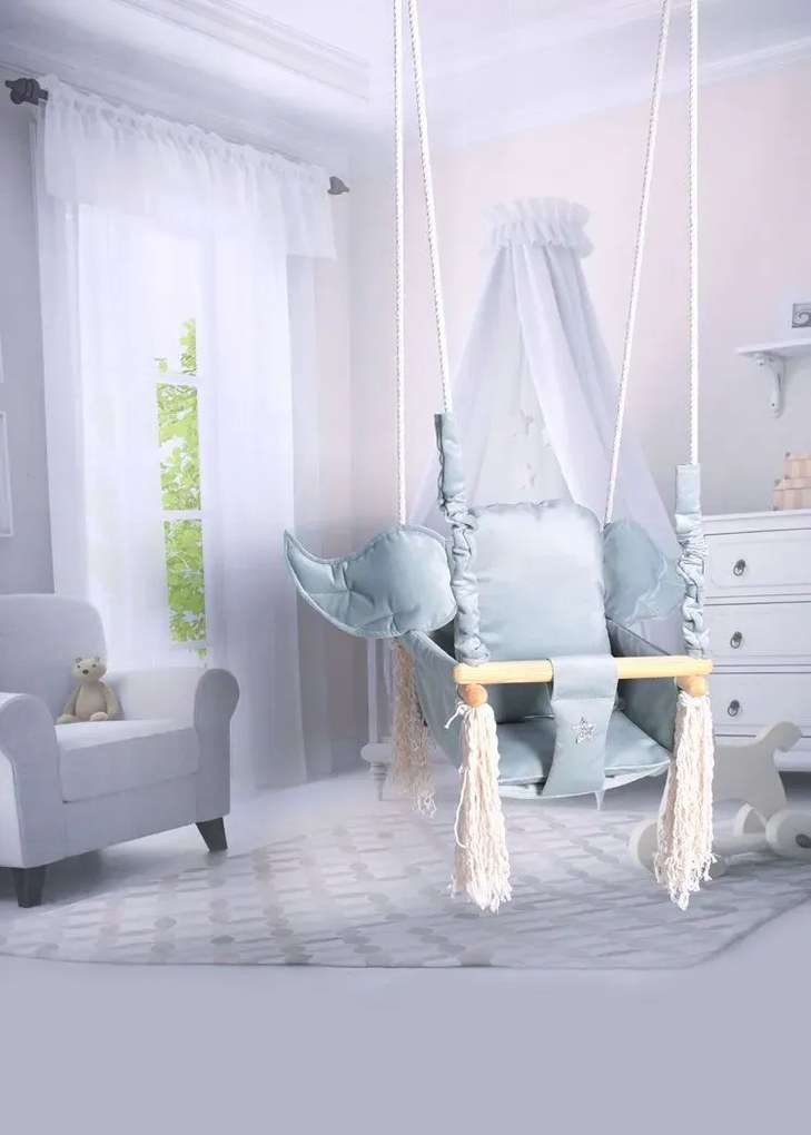 Szara huśtawka dziecięca ze skrzydłami P9-C32