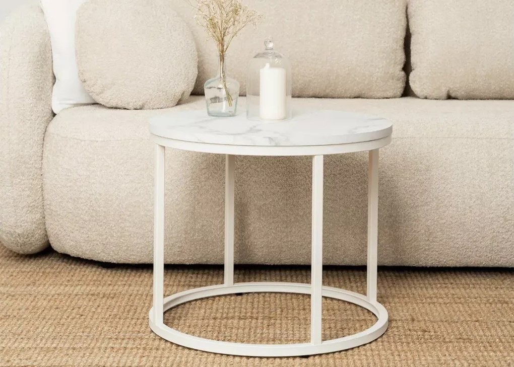 Stolik kawowy Ayton – nowoczesny design i elegancja z blatem w kolorze białego marmuru, bieli lub dębu