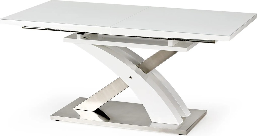 Biały rozkładany stół Sandor 2 ze szklanym blatem