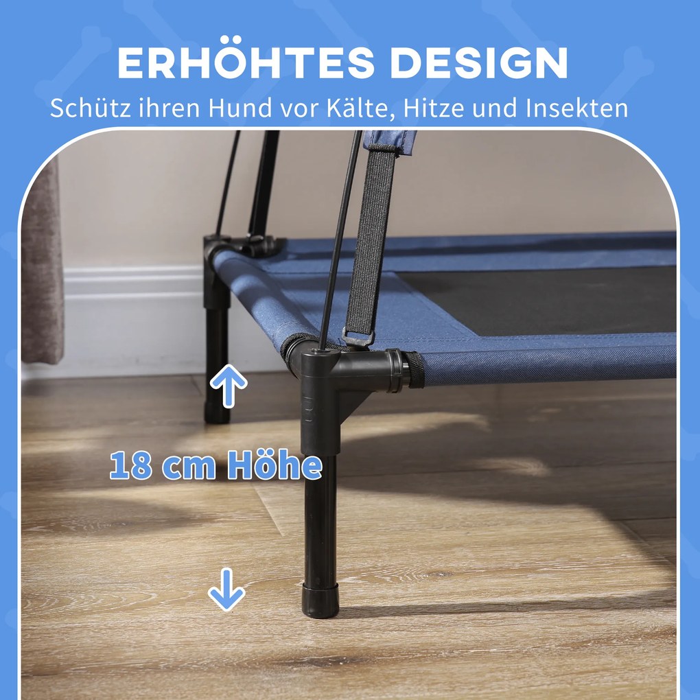 PawHut Łóżko dla zwierząt domowych na zewnątrz - łóżko dla psa, odporne na warunki atmosferyczne, z daszkiem, 61cm x 46 cm x 62 cm, Granatowy + Czarny