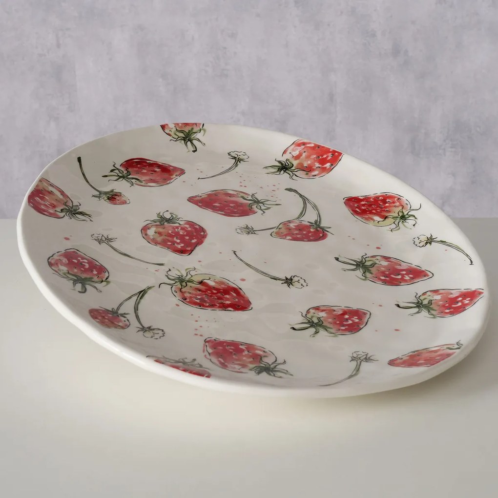 Półmisek ceramiczny STRAWBERRY, wzór w truskawki, 39 x 31 cm