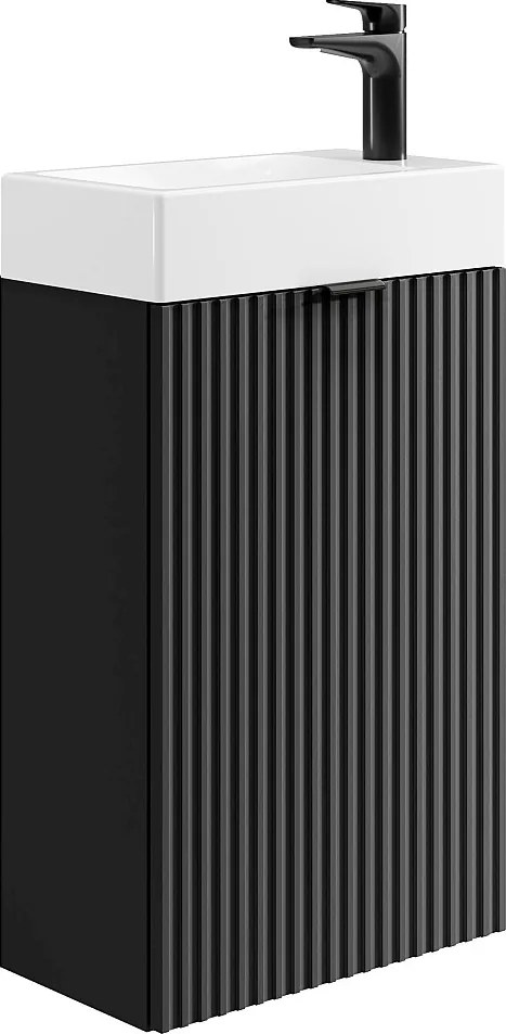 Szafka łazienkowa prążkowana z odwracalnymi drzwiami – Czarna – H60 x L40 x G22 cm – VAHIRA