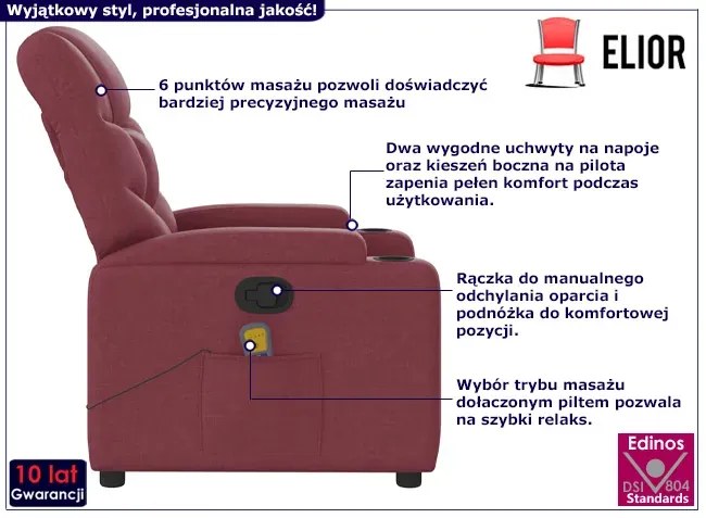 Fotel Wypoczynkowy Z Masażem Burgund R7-K31