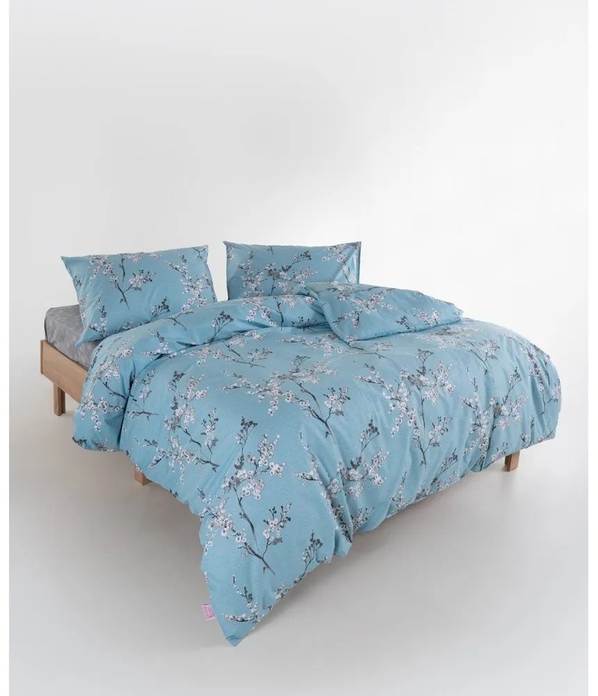 Niebieska pościel jednoosobowa z bawełny renforcé 140x200 cm Blue Floral – Mila Home Luxury
