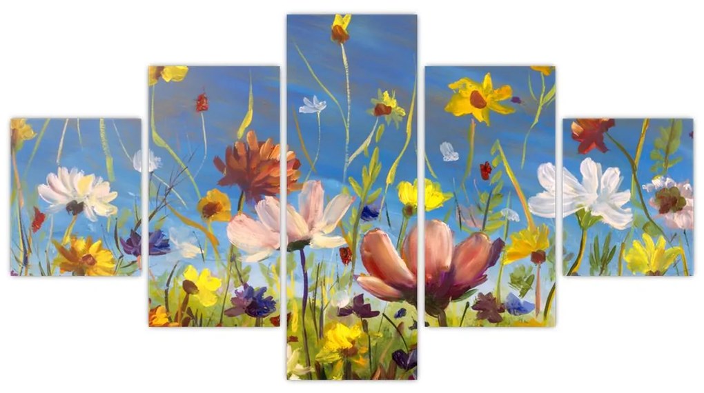 Malowany obraz kwitnącej łąki (125x70 cm)