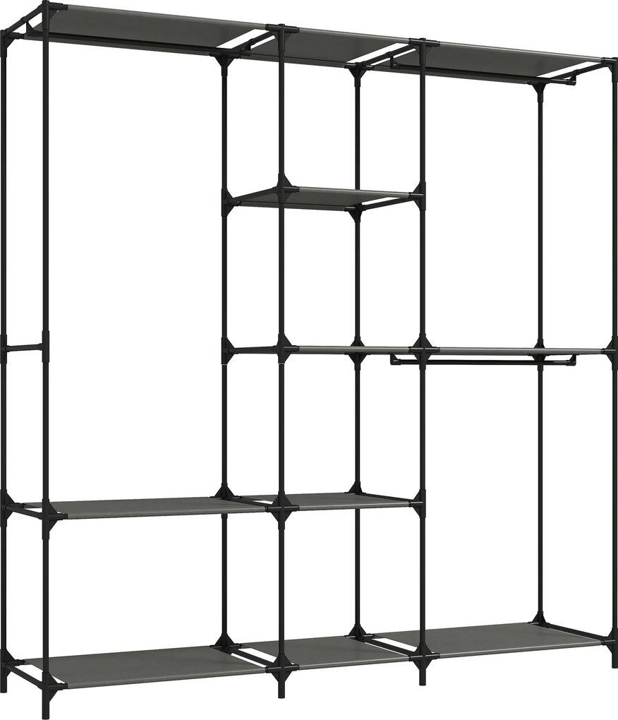 HOMCOM Szafa tekstylna, przenośna, bez narzędzi, z 3 drążkami i 5 półkami, 182 x 43 x 182 cm, czarna | Aosom PL