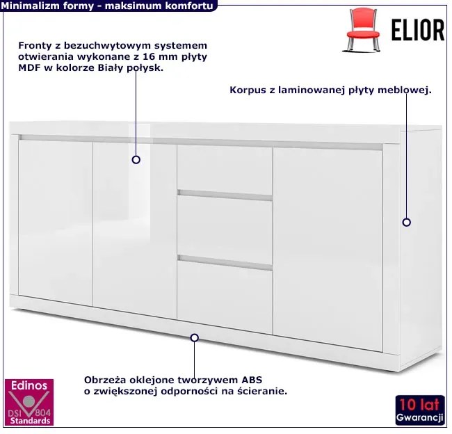 Szeroka biała komoda z szufladami i szafkami R5-D68