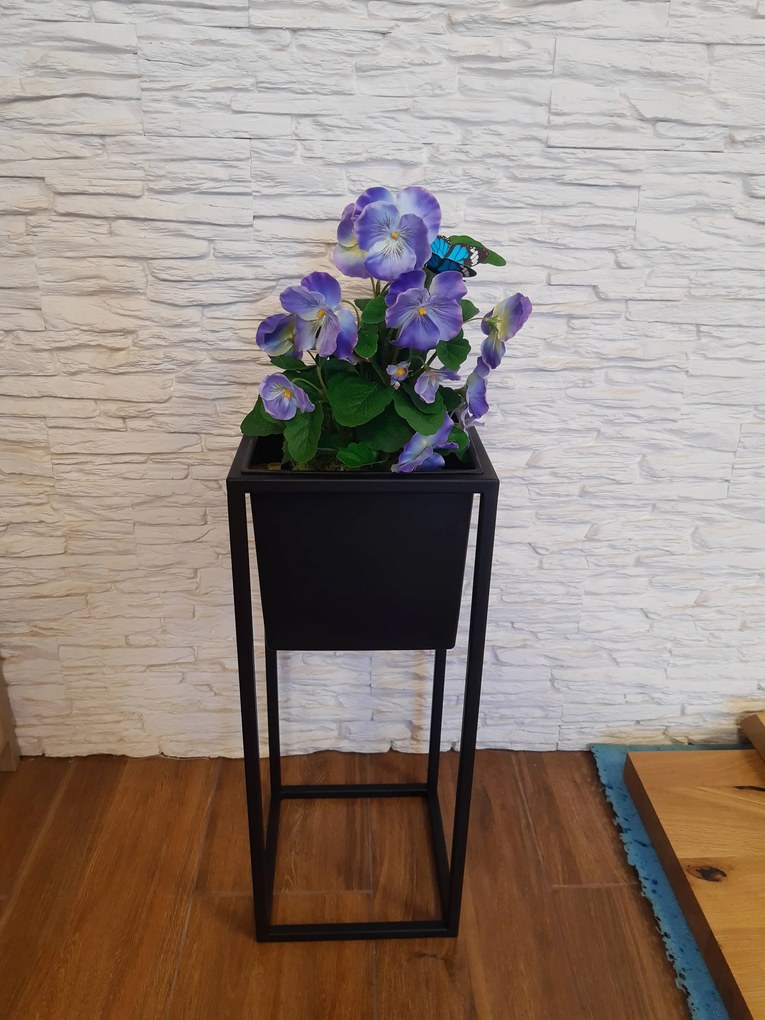 Kwietnik stojący metal LOFT stojak na kwiaty : Kolor Stelaża - Czarny , Rozmiar - 20x20 cm, Wysokość - 50 cm