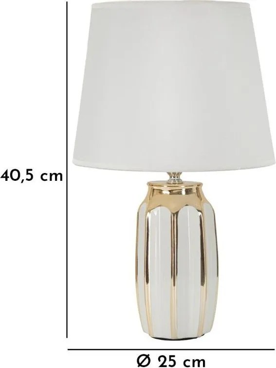 Ceramiczna lampa stołowa w biało-złotym kolorze z tekstylnym kloszem (wysokość 40,5 cm) Cassy – Mauro Ferretti