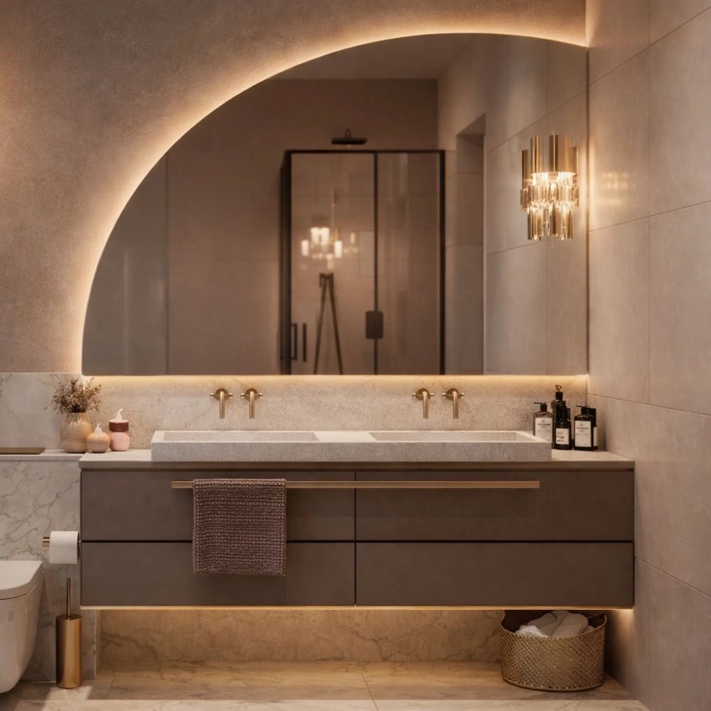 Lustro półokrągłe z podświetleniem MOON Cut LED | Różne rozmiary | Różne kolory : Kolor tafli szkła - Grafit, Rozmiar - 110x80 cm