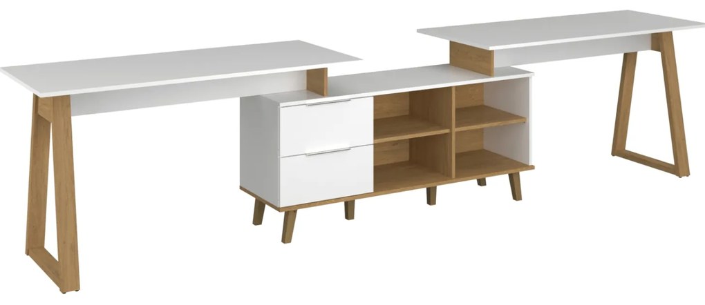 Komoda z Szufladami do Salonu RADIAN 134 cm Biała / Dąb kamienny Nowoczesna