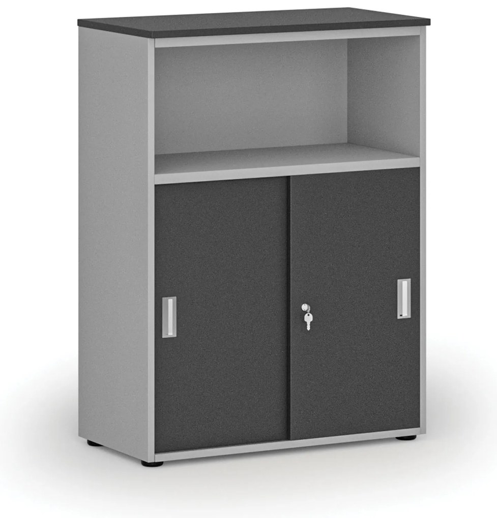 Szafa biurowa kombinowana z drzwiami przesuwnymi PRIMO GRAY, 800 x 420 x 1087 mm, szary/grafit