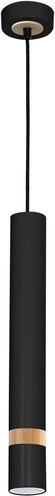 Lampa wisząca, czarna, drewno, tuba, JOKER BLACK/WOOD 1xGU10