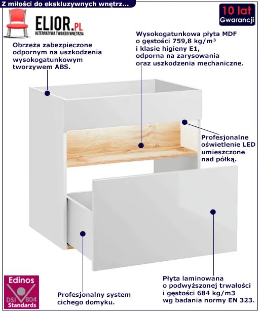 Podwieszana szafka pod umywalkę biały połysk 60 cm T2-K62