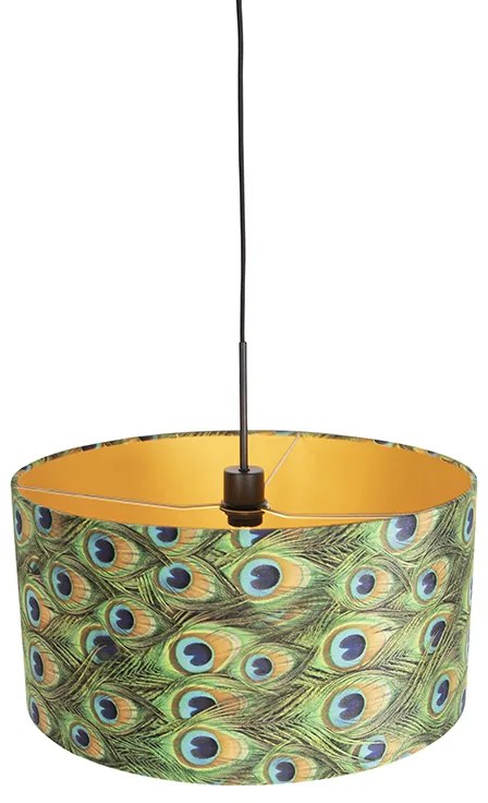 Lampa wisząca klosz welurowy paw-złoty 50cm - Combi klasyczny/Antyczny Oswietlenie wewnetrzne