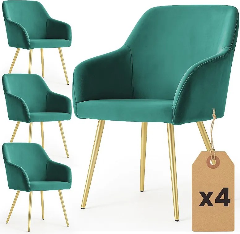 4x Welurowe krzesło tapicerowane gładkie Butelkowa Zieleń ESTELLE Złote nogi