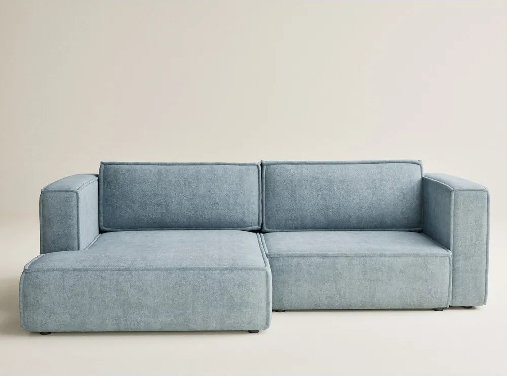 Jasnoniebieski rozkładany/ze schowkiem narożnik z tkaniny szenilowej (lewostronny/z szezlongiem) Velto – Maison de Rêve