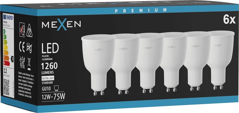 Mexen Nova 6x żarówka LED GU10, 12W, Neutralna - 4000K, 1260 lm - L108-GU10-1240-01x06