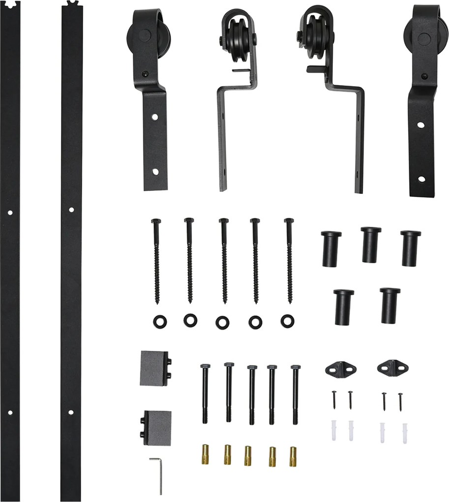 HOMCOM Zestaw do Drzwi Przesuwnych Prowadnica Okucia Czarne Drewniane Drzwi 9 Akcesoriów | Aosom PL