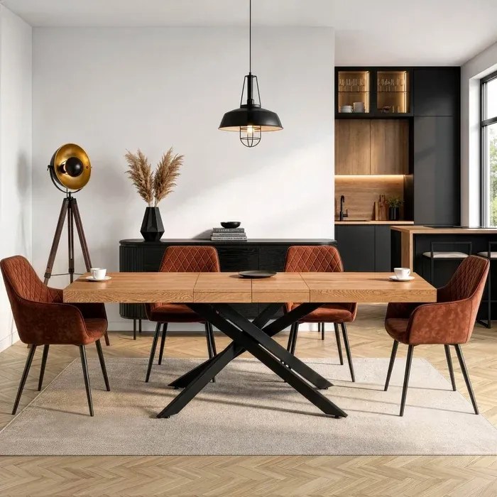 Stół Prostokątny Rozkładany HAMPTON 160-240 cm Dąb/Czarny do Jadalni Nowoczesny Loft