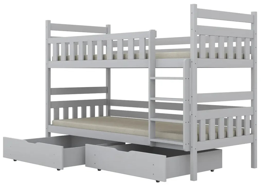 Łóżko piętrowe BARTEK 180x90 białe drewniane z szufladami KOCOT KIDS