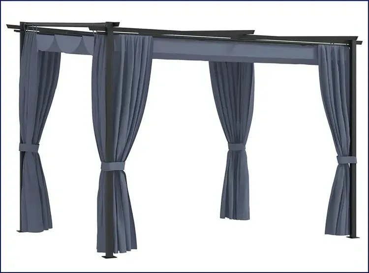 Antracytowe zadaszenie ogrodowe z zasłonami G4-W77