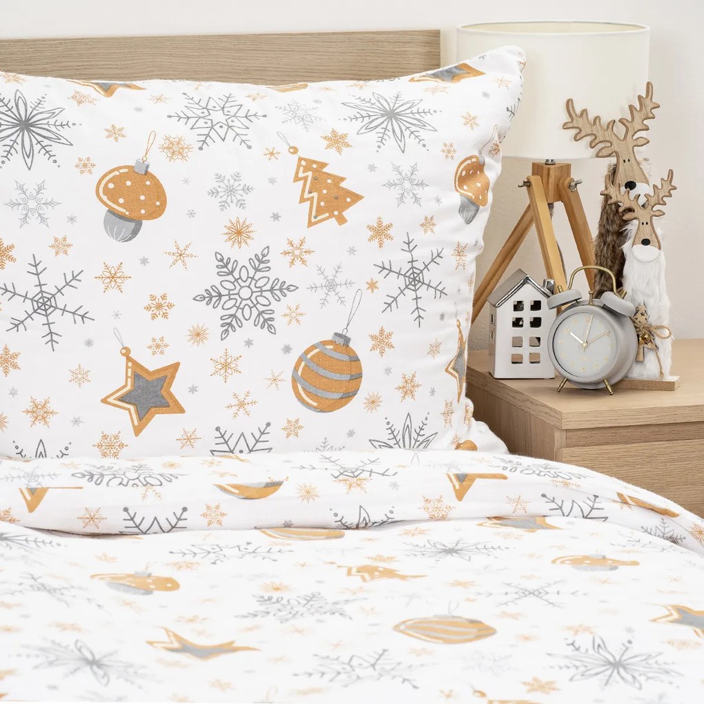 4Home Pościel flanelowa Golden Xmas Night, 160 x 200 cm, 70 x 80 cm