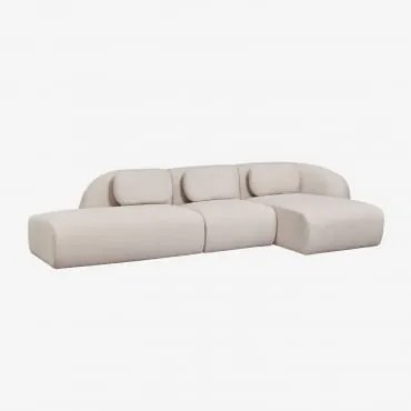 Sofa Modułowy Z Szezlongiem Po Prawej Stronie, 3-częściowy Z Lewym Szezlongiem, Tapicerowany Tkaniną Chenille Coquette Szenila Kremowy Beż - Sklum