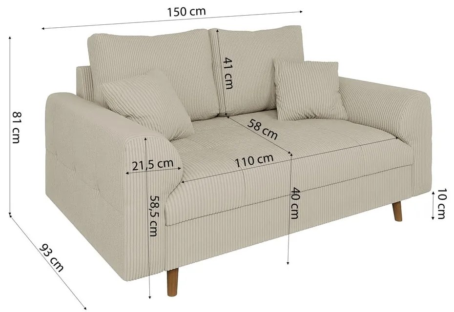 Beżowa sztruksowa sofa 150 cm Ariella – Ropez