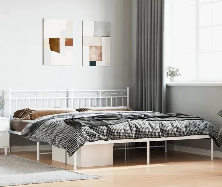 Białe metalowe łóżko małżeńskie 200x200 cm - Tolimea