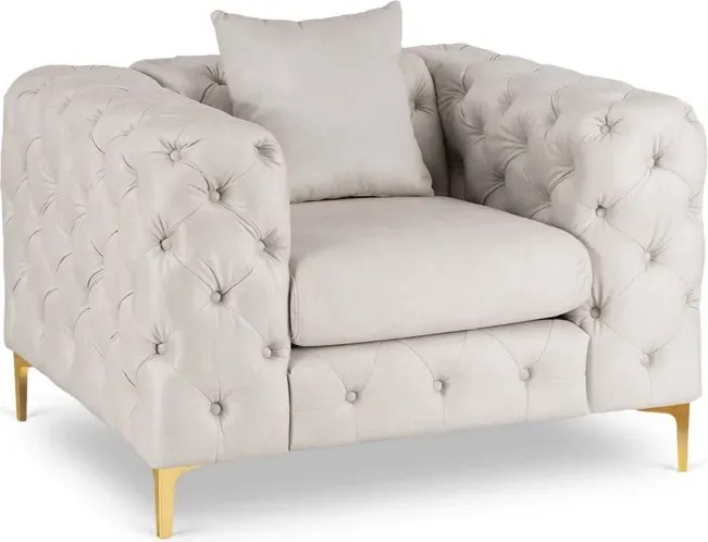 Fotel Wypoczynkowy SORRENTO 1S Kremowy Welurowy Nowoczesny Glamour