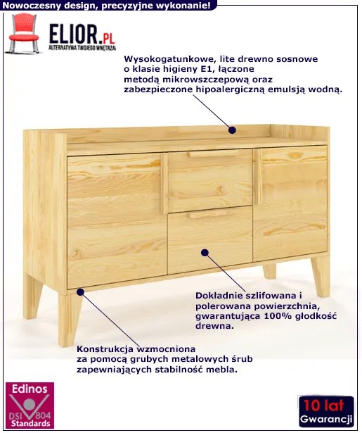 Drewniana komoda skandynawska na nóżkach Felicia 3X - 4 kolory