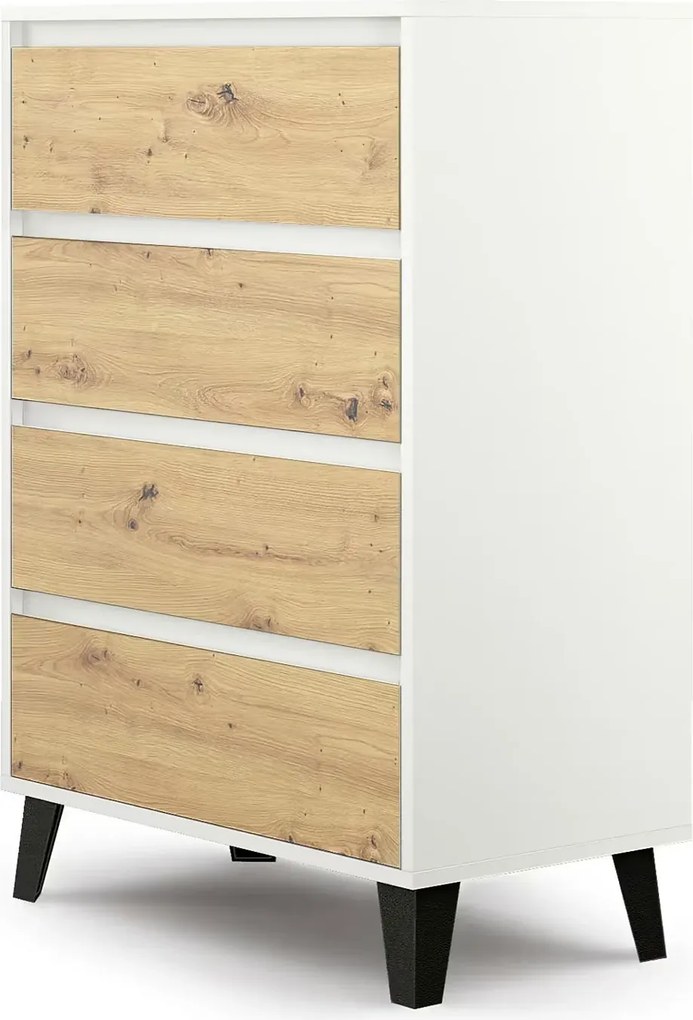 Komoda z 4 szufladami w stylu skandynawskim biały + dąb artisan K7-K98