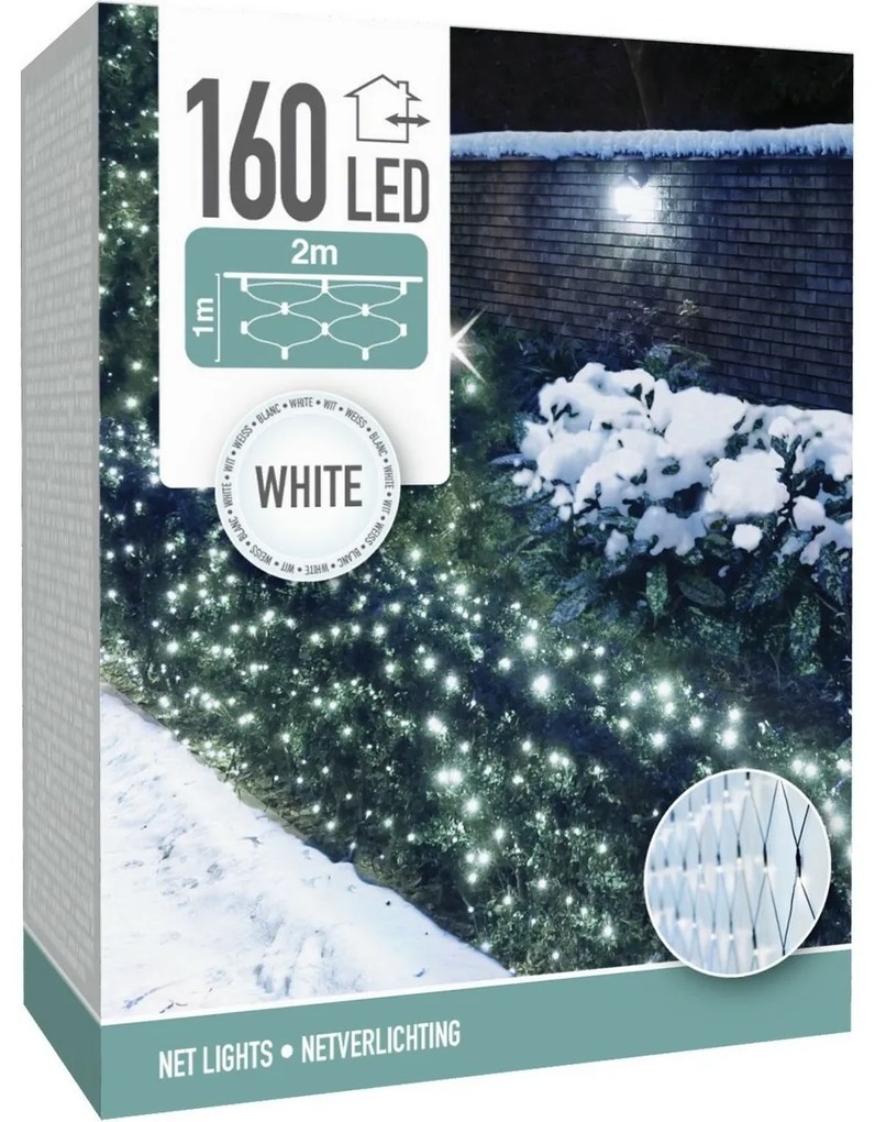 Zewnętrzna sieć świetlna, 200 x 100 cm, 160 diod LED, zimna biała, IP44, 2 m