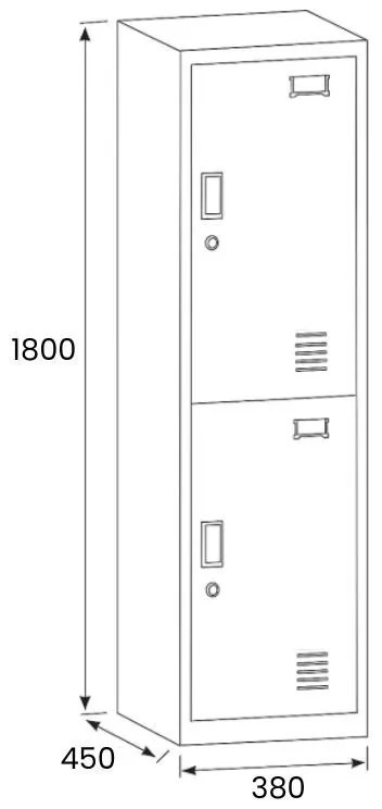 Szafka skrytkowa, 2 schowki, 1800 x 380 x 450 mm, zamek cylindryczny, drzwi ciemnoszare
