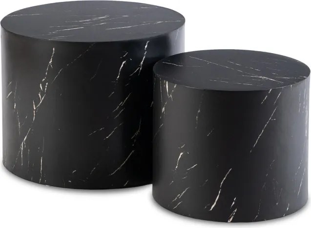 Zestaw Stolików Kawowych LEILA 38 cm/48 cm Czarny Marmur Nowoczesny Glamour
