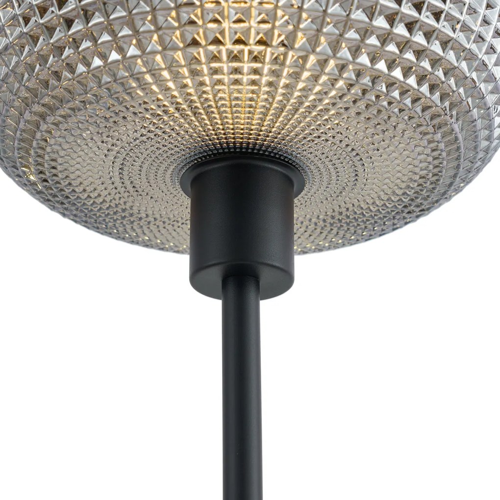 Designerska lampa podłogowa czarna z przydymionym szkłem 2-źródła światła - Brianna