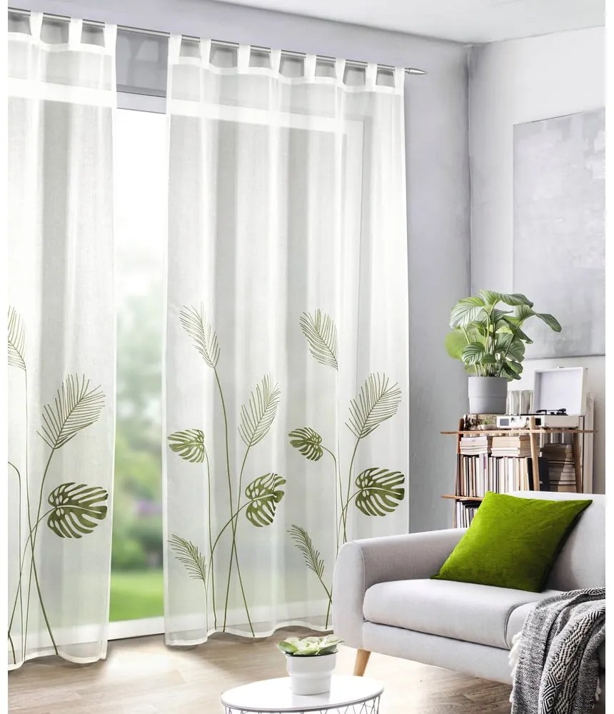 Biało-zielona firanka z woalu 135x245 cm – Sehlbach