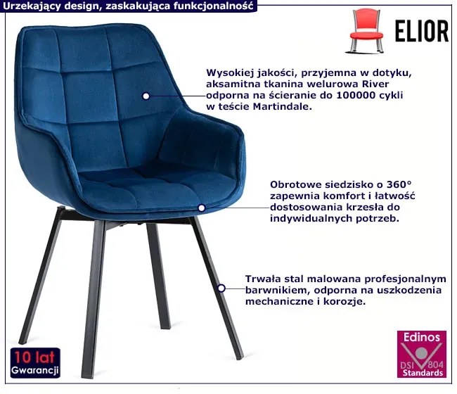 Granatowe Pikowane Obrotowe Krzesło Z Podłokietnikami D1-Z41