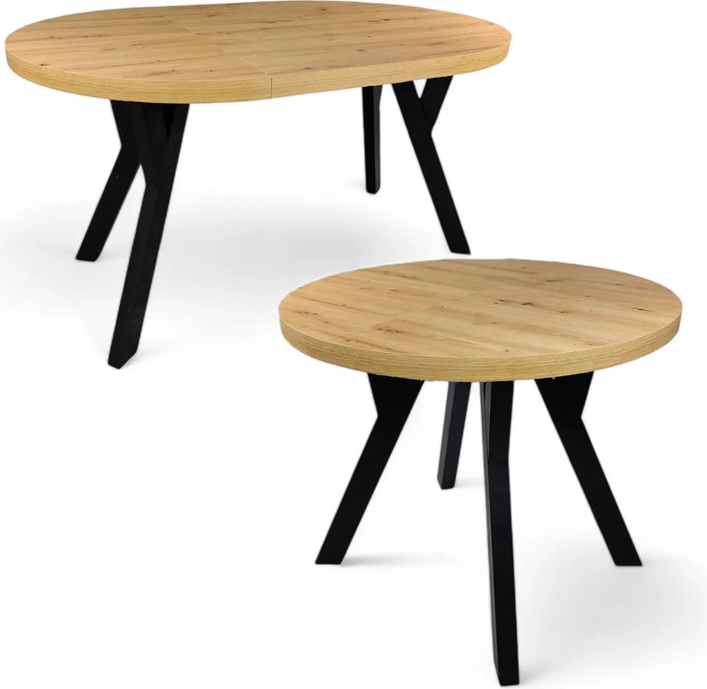 Stół okrągły mały Ø80 cm rozkładany do 130 cm Czarny + Dąb Artisan