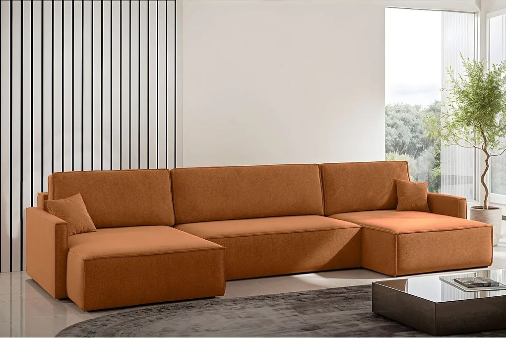 Narożnik z funkcją spania i pojemnikiem w kształcie U Carlos, tkanina Salvador, Brązowy