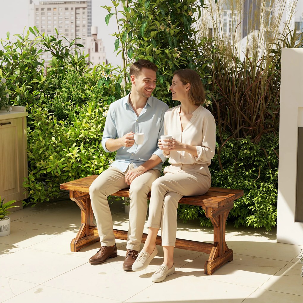 Outsunny 2-osobowa ławka ogrodowa odporna na warunki atmosferyczne ławka z drewna ławka parkowa z podstawą X 240kg nośność 114 x 40 x 46 cm zwęglony | Aosom PL