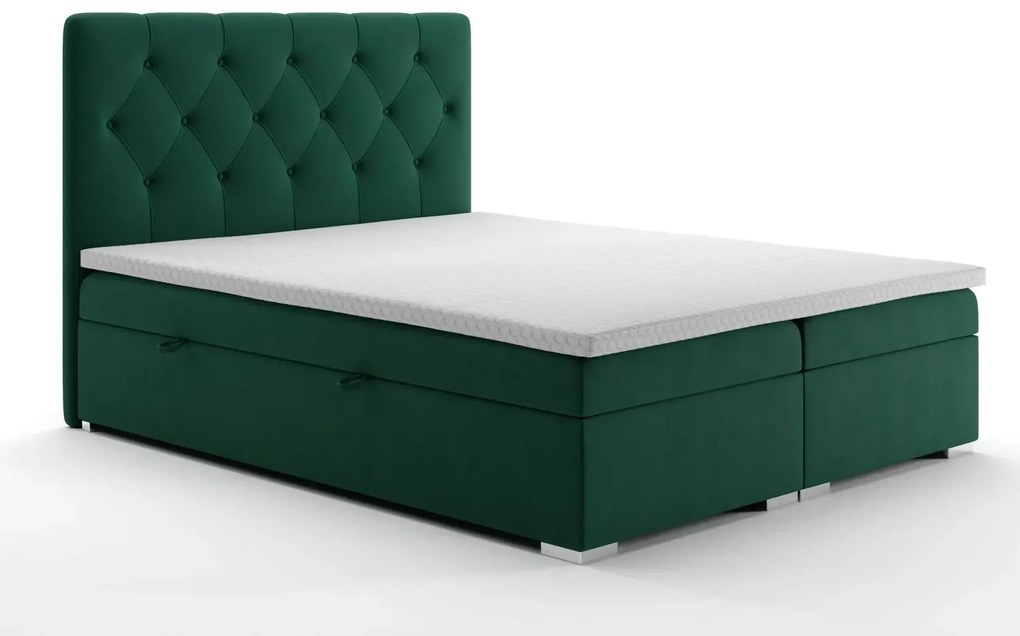 Łóżko kontynentalne INTENSO 160x200 zielone velvet z pojemnikiem LAVERTO