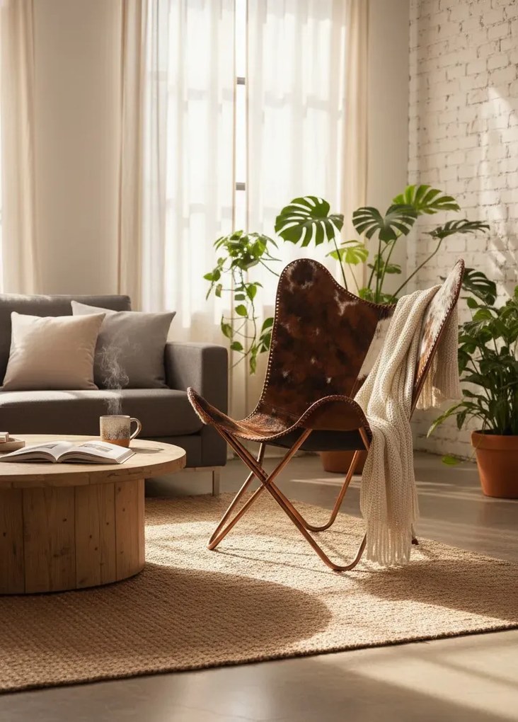 Brązowo biały fotel butterfly retro C1-L33