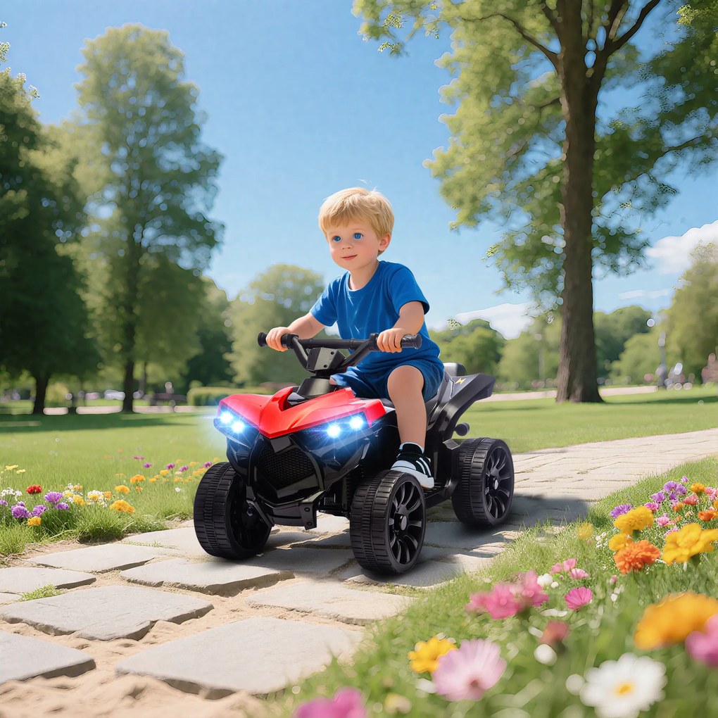 AIYAPLAY Dziecięcy quad elektryczny 6V dziecięcy quad z funkcją przodu/tyłu, muzyką, reflektorami LED Czerwony
