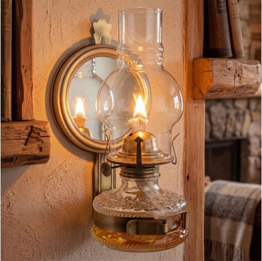 BRILAGI - Lampa naftowa z lustrem MERLIN złota/patyna