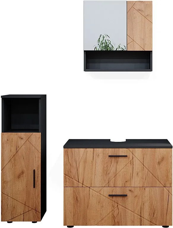 Zestaw mebli łazienkowych złoty dąb power/antracyt 80x41x58.6 irma