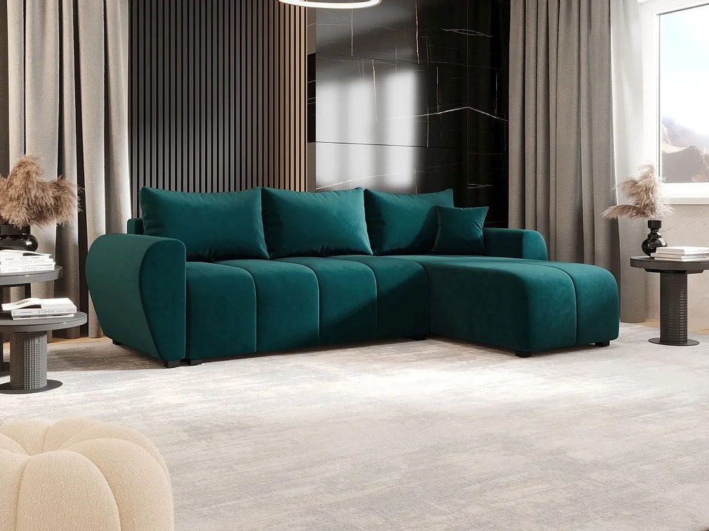 BEDANTE narożnik MOLISA L Itaka 39 prawa turkusowy z funkcją spania sofa w kształcie litery L z pojemnikiem na pościel